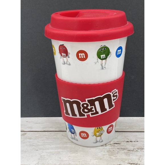 M&M's Other - M&M's Travel 12oz Ceramic Coffee Tea Mug Cup With Red Silicone Lid & Sleeve